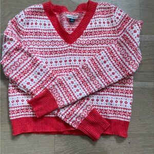 American Eagle Red and White Knit Sweater